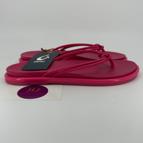 OluKai Women's 'Aka Water Resistant Knotted Thong Sandals Pink Plumeria Size 6 - Picture 2 of 11